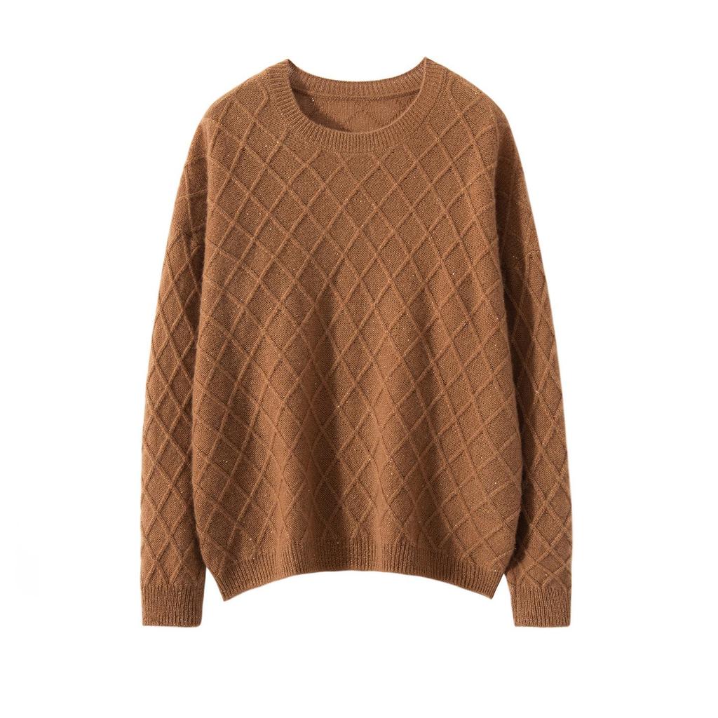 100% Pure Cashmere Women's Sweater - Fashionable, Versatile Autumn/Winter Pullover with Sequin Diamond Pattern