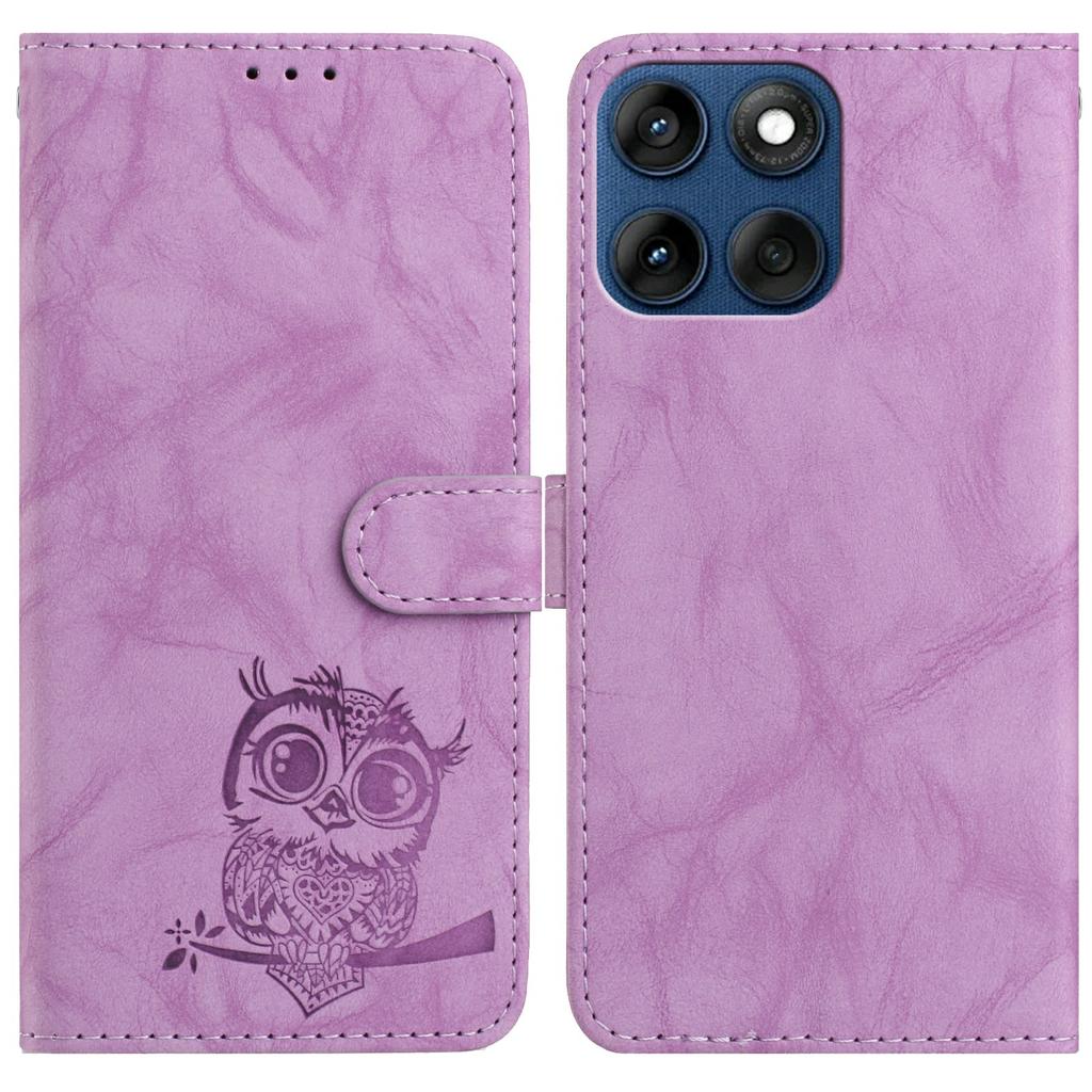 For Motorola Edge 60 5G/60s 5G/Fusion 5G Case Owl Imprinted PU Leather Wallet Phone Cover with Wrist Strap