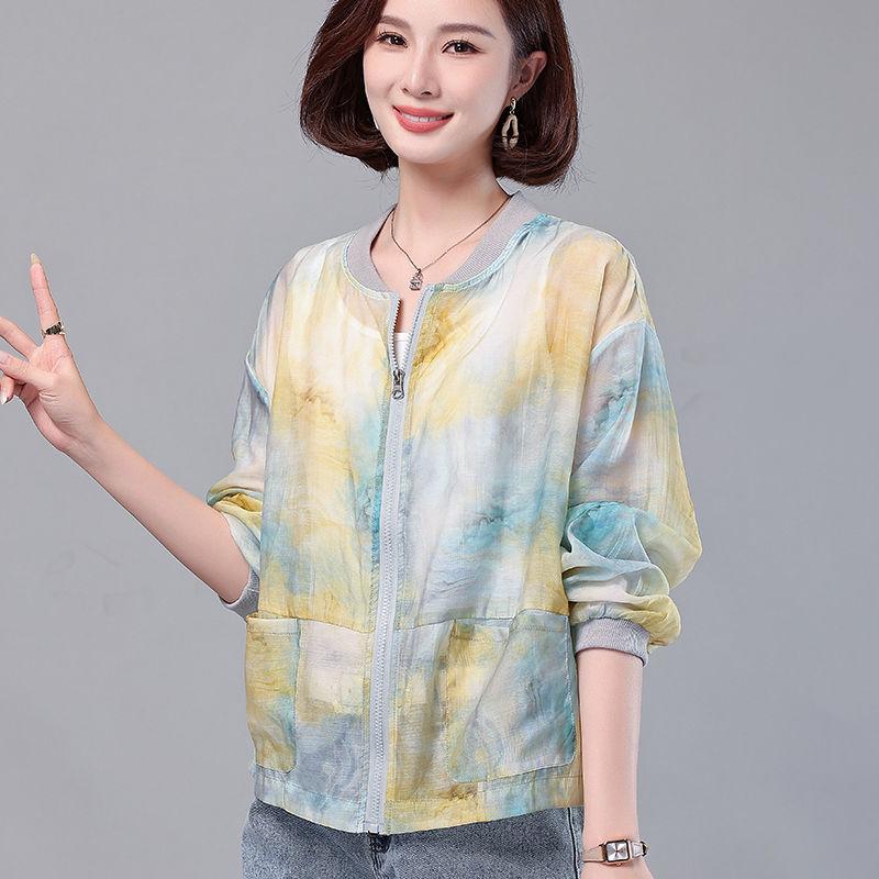 Women's Short Summer Lightweight Printed Sunscreen Shirt Fashionable Age Reducing Loose Baseball Sunscreen Clothing