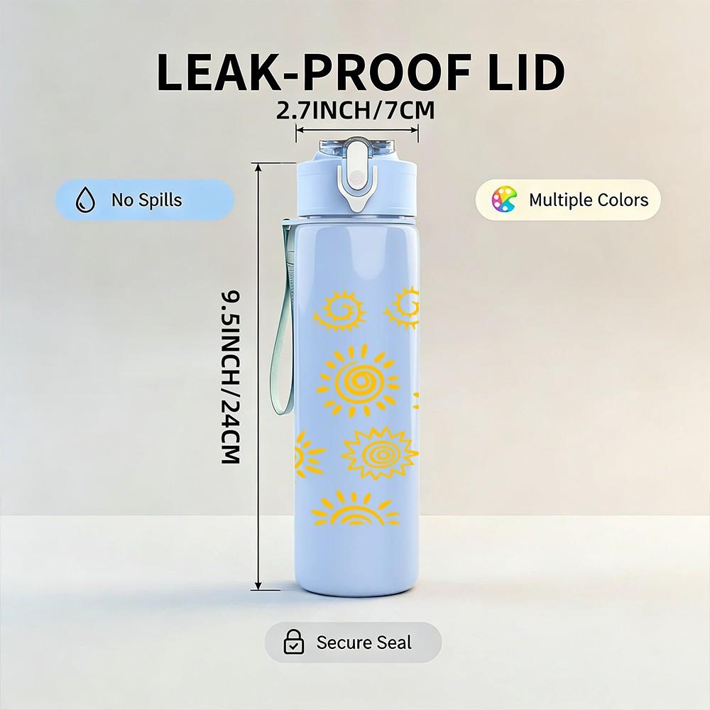 1PC Multi Sunflower Yellow Floral Group Print 750ml Color Plastic Sports Water Bottle Leakproof Flip Straw Lid Suitable for Sports Office Home Use