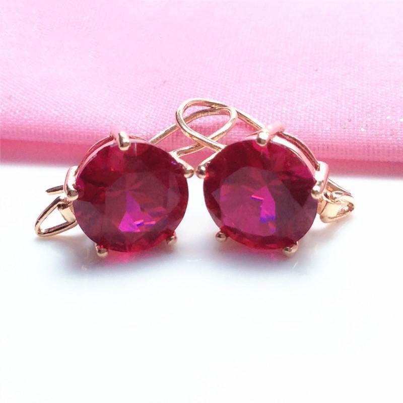 Фиолетовые золотые круглые серьги-гвоздики, иностранный стиль, блестящий темперамент, серьги с красным камнем типа  яйцо , ювелирные изделия с покрытием из розового золота.