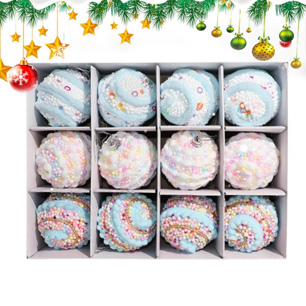 12pcs Christmas tree ball decorations set 2.36 inch macaron color Foam glitter shatterproof hanging xmas balls Holiday Ornament