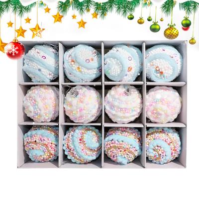 12pcs Christmas Tree Ball Decorations Set 2.36 Inch Macaron Color Foam Glitter Shatterproof Hanging Xmas Balls Holiday Ornament