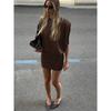 Spring Latest Solid O-Neck Short Sleeves Ruched Slim Mini Dress Women'S Fashion Casual Clothes Party Club Street Outfit