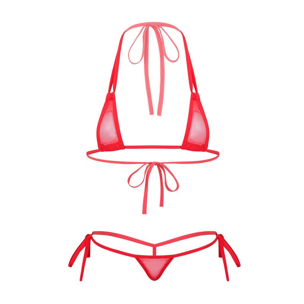 Damen Durchsichtiges Netz Träger Micro-Bikini-Set Dreieck Badeanzug Badehose Strand Pool Sonnenbaden