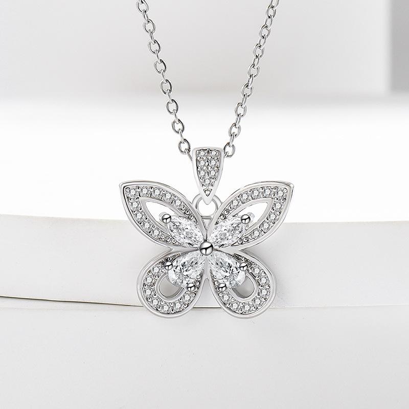 Light Luxury Niche Design Butterfly Zircon Pendant Necklace 925 Sterling Silver Sweet Ladies Clavicle Chain
