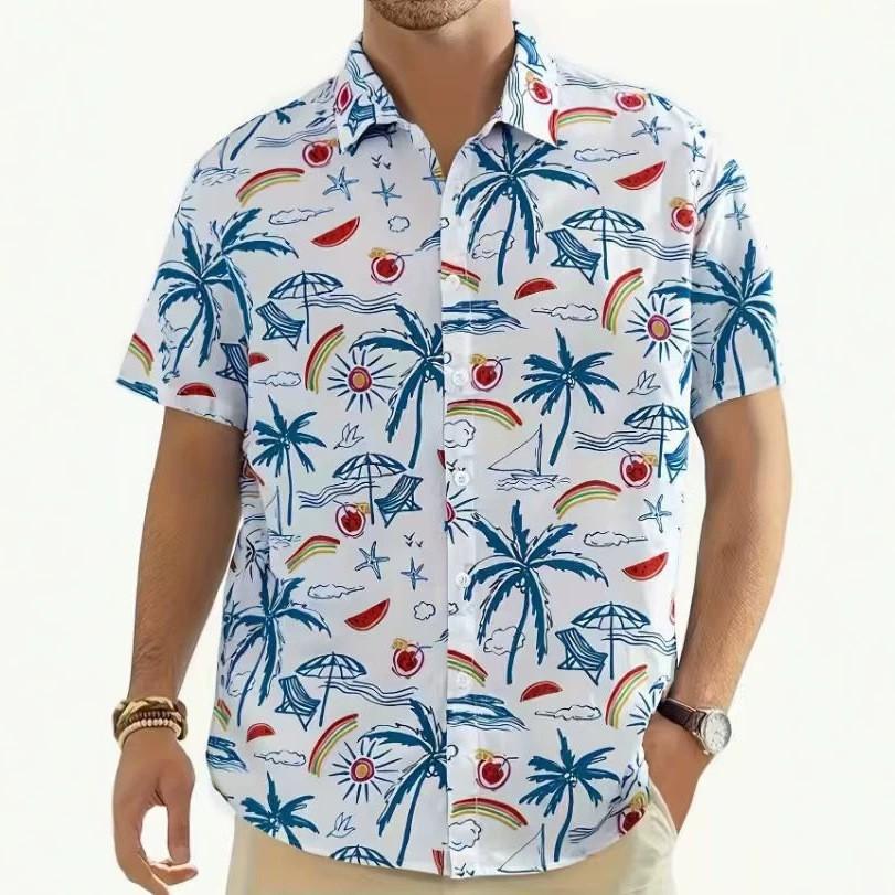 Herren S Kurzarm Hawaiian Tropisch Lässig Stretch Kühl Hemd