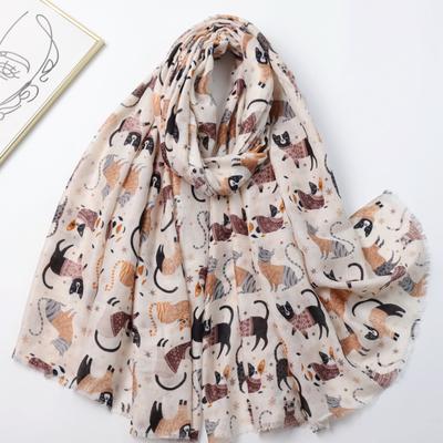 Women'S Cartoon Cat Print Scarf Playful Thick Warm Shawl Breathable For Winter Autumn Travel Outdoor Activities