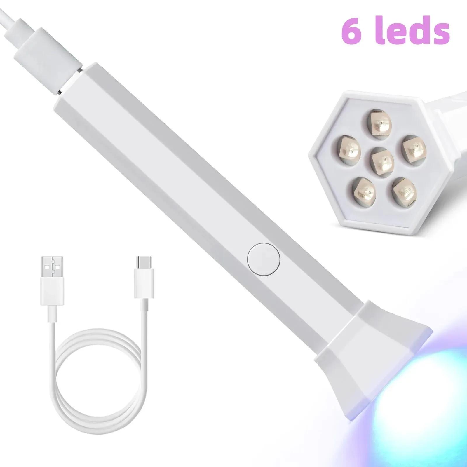 6LEDs Nail Light Portable Nail Dryer Lamp UV For Curing All Gel Polish USB Rechargeable Quick Dry Timing Machine Nail Art Tools