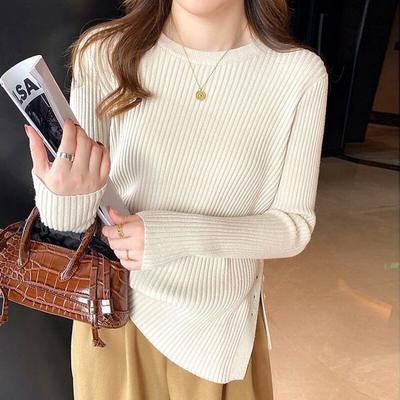Autumn Winter Sweaters Women Long Sleeve Slim Fit Pullover Fashion Split Round Collar Bottoming Sweater For Women Knitted Tops 29245