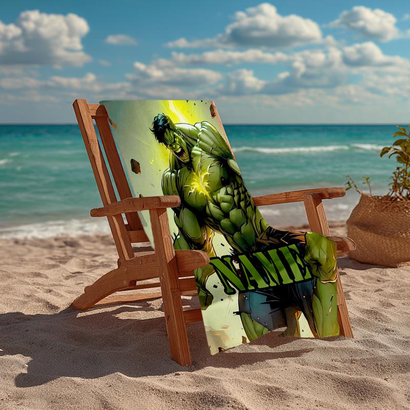 Custom Name Ultra-Soft Beach Towel with Hulk Theme,Ideal for Pool - Camping, Diving - Perfect Travel Essential, Vibrant Beach Towel.