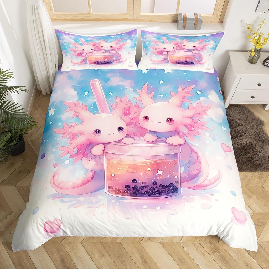 Cartoon Milk Tea Duvet Cover for Kids Teens Lightweight Quilt Covers Bedroom Decor Afternoon Tea Themed Bedspread Cover No Quilt