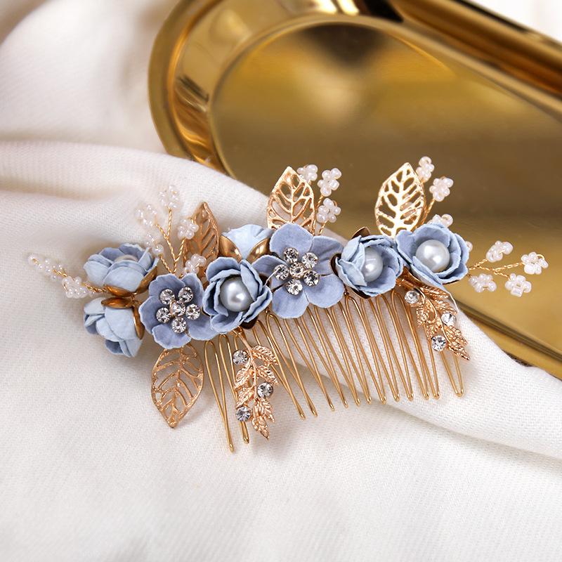 Pettine laterale con fiori artificiali e perline per capelli da sposa, per capelli, da donna, per spose, matrimonio, concorso di bellezza, diadema, copricapo, forcine, accessori per capelli, gioielli