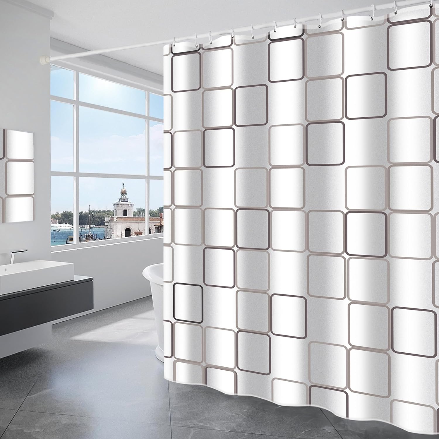 

Gray Simple Waterproof Shower Curtain With 12 Hooks, Suitable For Shower And Bathroom Decorative Shower Curtain, 180X 200Cm, W60H190(CM)-1 Pcs