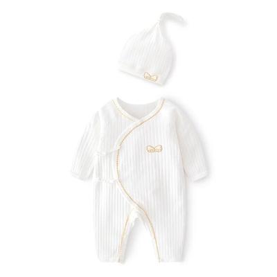 0-6M Vår Baby Flickor Pojkar Sparkdräkt Hatt Bomull Vit Kläder För Flickor Mode Spädbarn Jumpsuit Nyfödda Bebisar 0 till 3 M