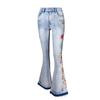 Size S-4XL Elastic Flower Embroidered Flare Jeans
