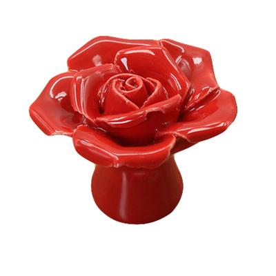 Ceramic Rose Door Knob Drawer Cupboard Wardrobe Furniture Pull Handle Hardware (Red)