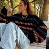 European And American Autumn And Winter Sweaters Women'S Fashion Color Matching Knitted Loose And Versatile Pullover Top Women