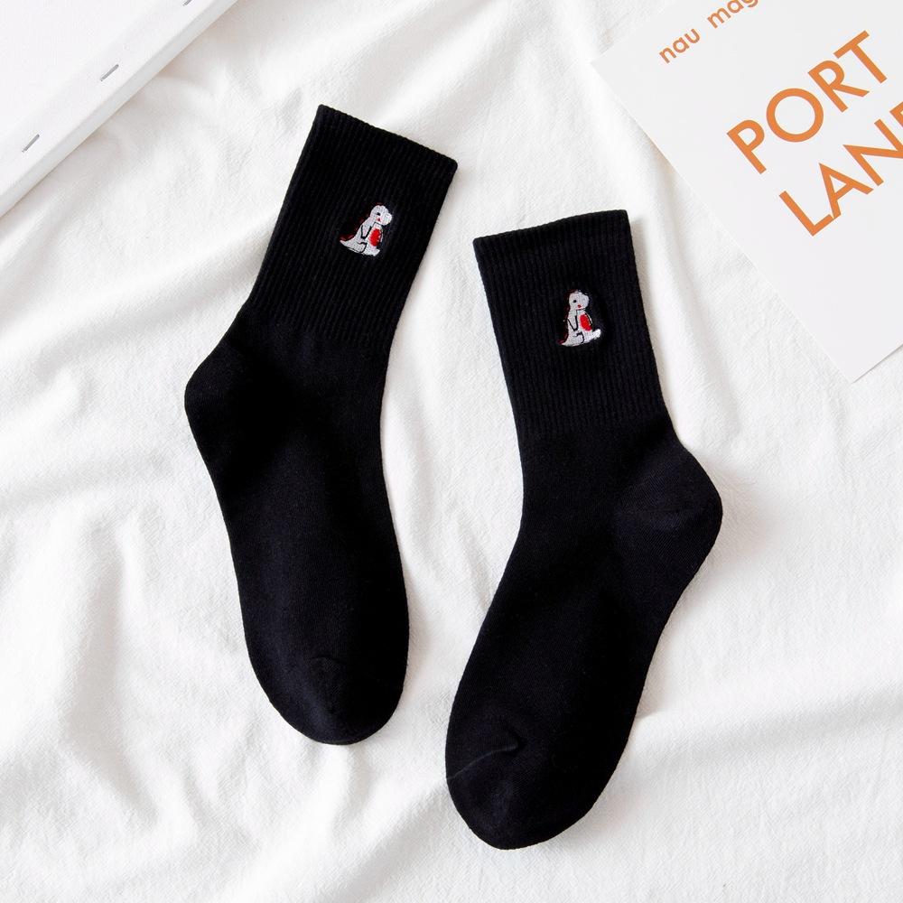 Embroidery Dinosaur Socks Fashion Woman Socks Korea Harajuku Style Kawaii Funny Cartoon Spring Autumn Female Socks Lovely Girl