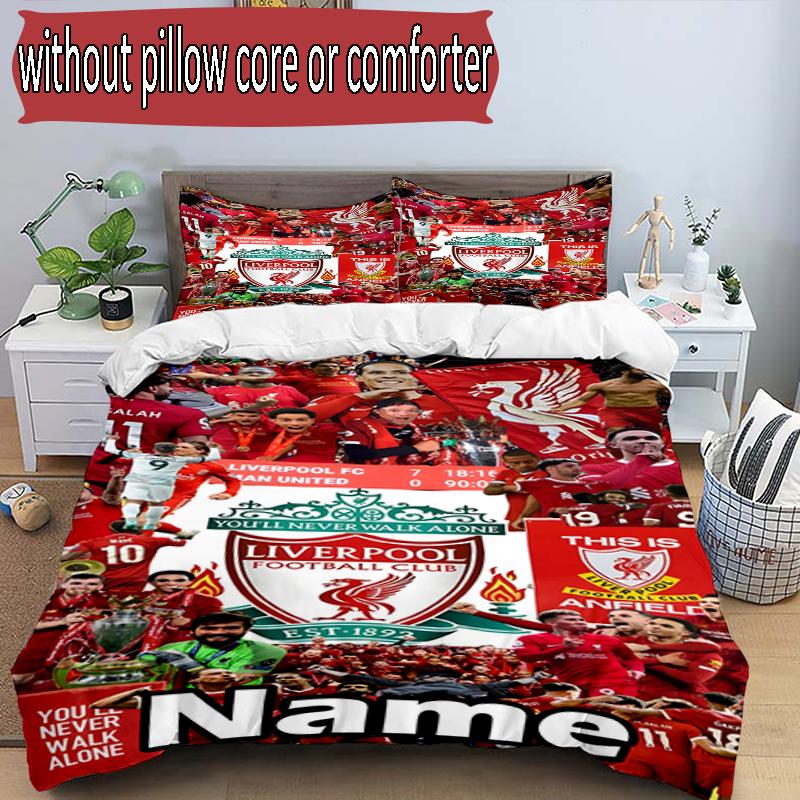 3pcs Duvet Cover Set (1*Duvet Cover + 2*Pillowcase, Without Core), Custom Name Liverpool F.C Pattern Bedding Set, Home Bedroom Decor Gift