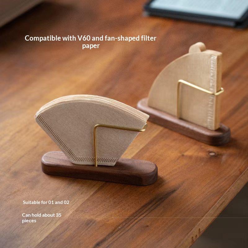 Walnut Color Coffee Filter Holder Stand Paper Storage For Coffee Filters