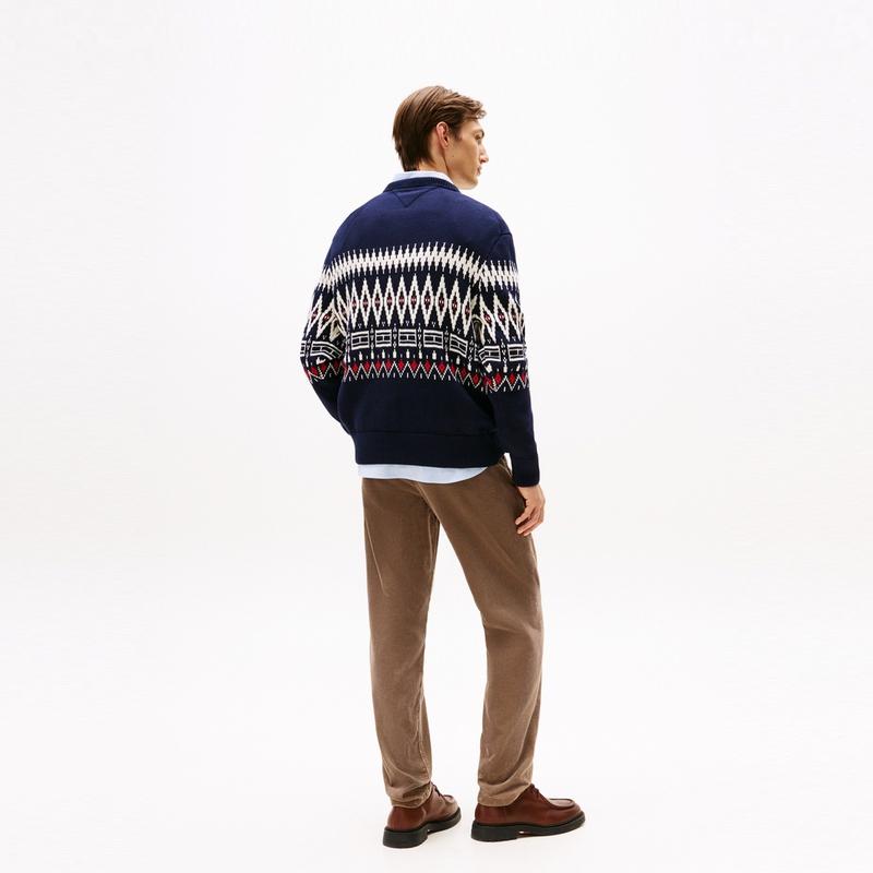 Tommy Hilfiger Cotton American Vintage Fair Isle Pattern Loose Fit Pullover Sweater Men Sweater MW0MW40842