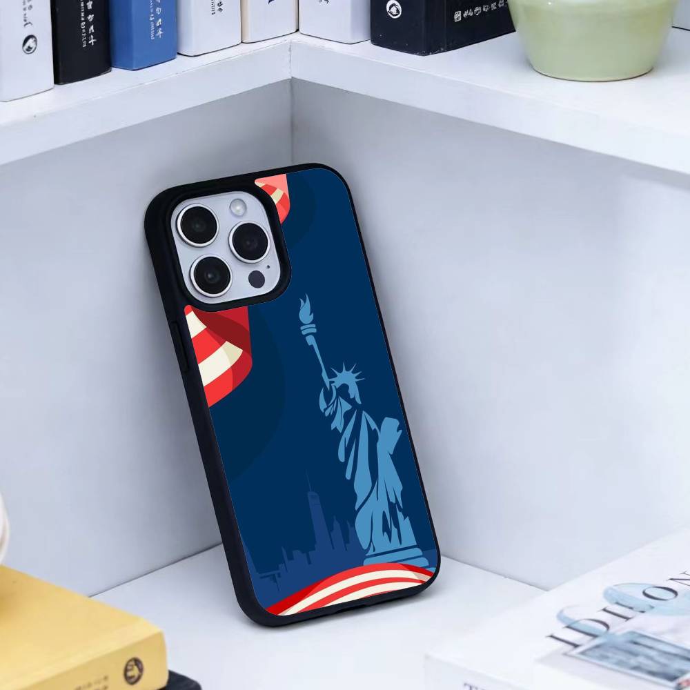 Statue Liberty America USA Flag Phone Case For iPhone 14,16,15,13,17,12,Plus,Pro,Max Magnetic For Magsafe Frosted Cover