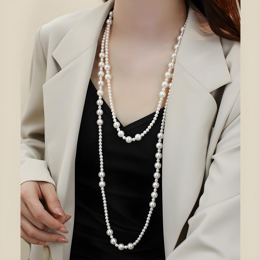 Long Pearl Stacked Necklace Women's 2025 New Popular Multi-layer Retro Temperament Sweater Chain High-end Collarbone Chain