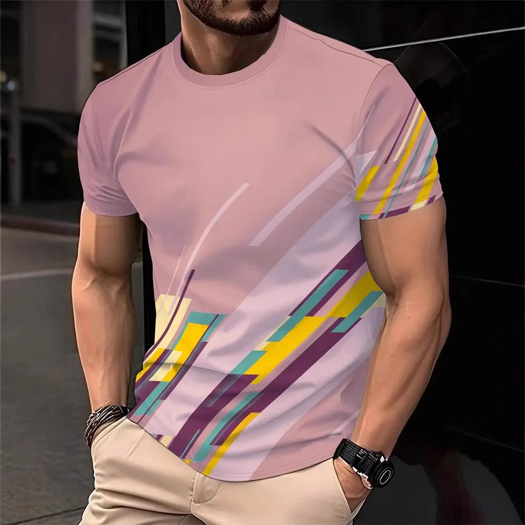 

2026 Casual Striped T Shirt For Mens Short Sleeve Tops Oversized T-Shirts O-Neck Pullover Street Men s Shirts Tee Summer Apparel S