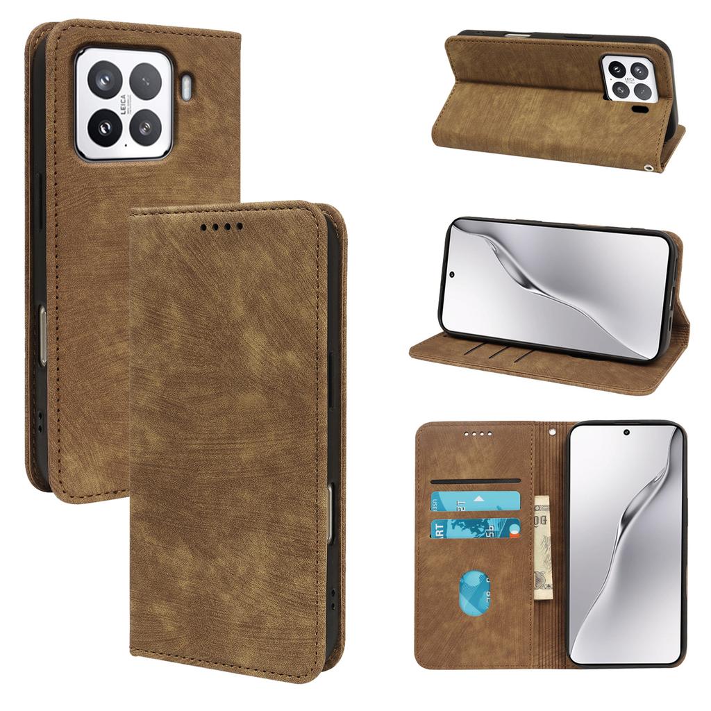 For Xiaomi 15 Case Strong Magnetic Leather Wallet Phone Cover with Striped Texture