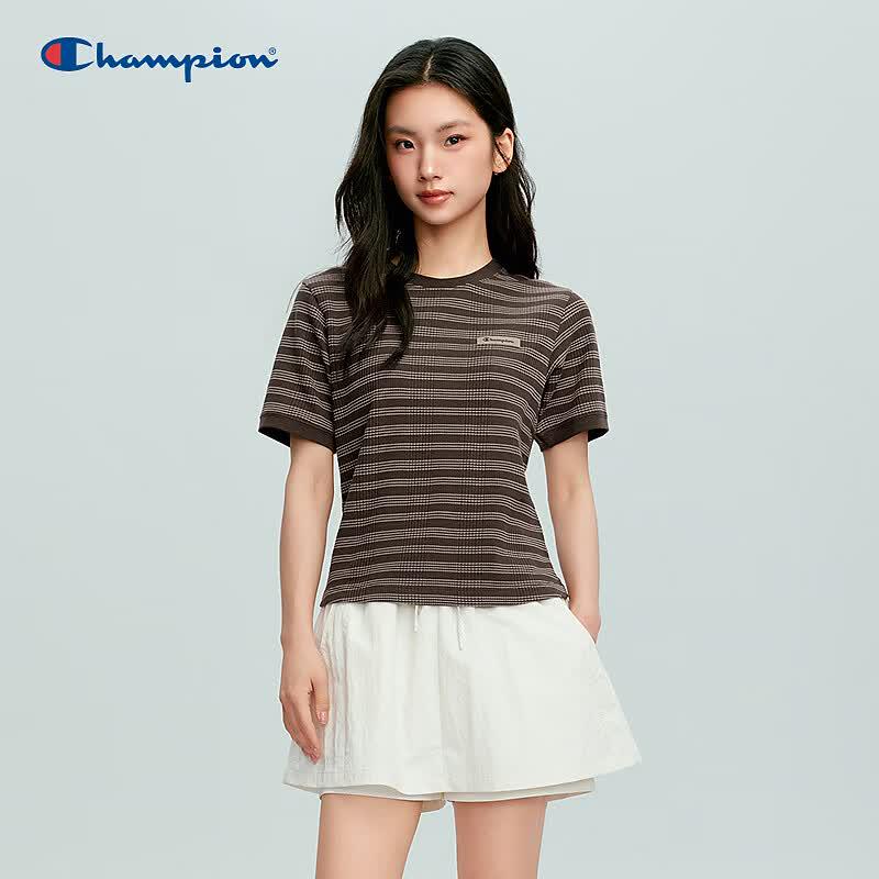 Champion Women's Striped Knit Short Sleeve Tee