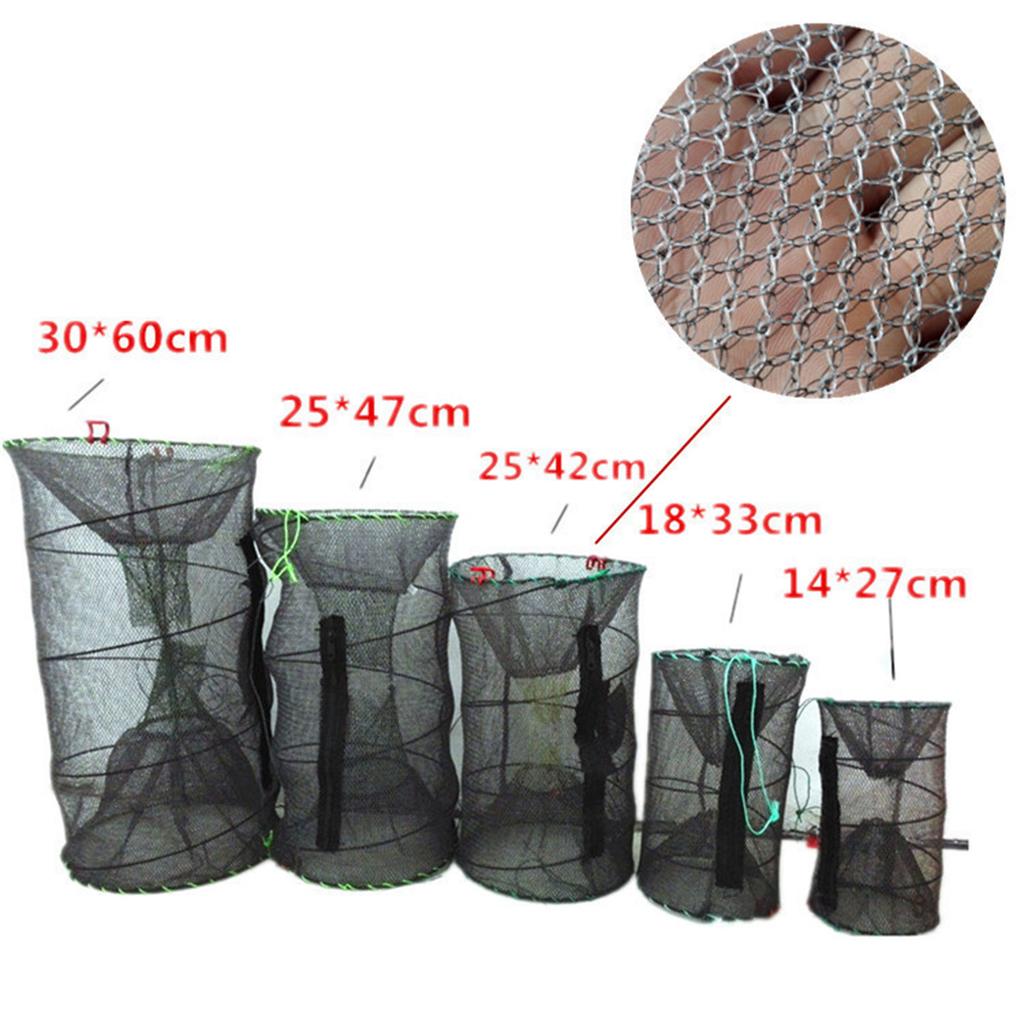 1Pcs Collapsible Steel Wire Nylon Net Fish Cage Mesh Fine Trap For Crab Shrimp And Crayfish Fishing Tackle Outdoor Enthusiasts