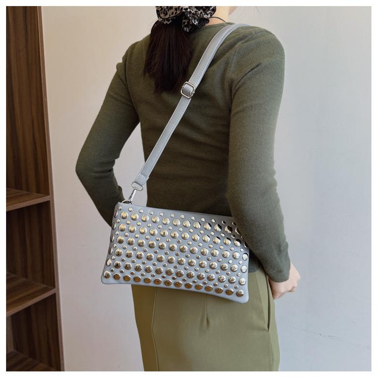 Women's Bag New Rivet Small Square Bag Textured Shoulder Bag Wide Shoulder Strap Crossbody Women's Bag