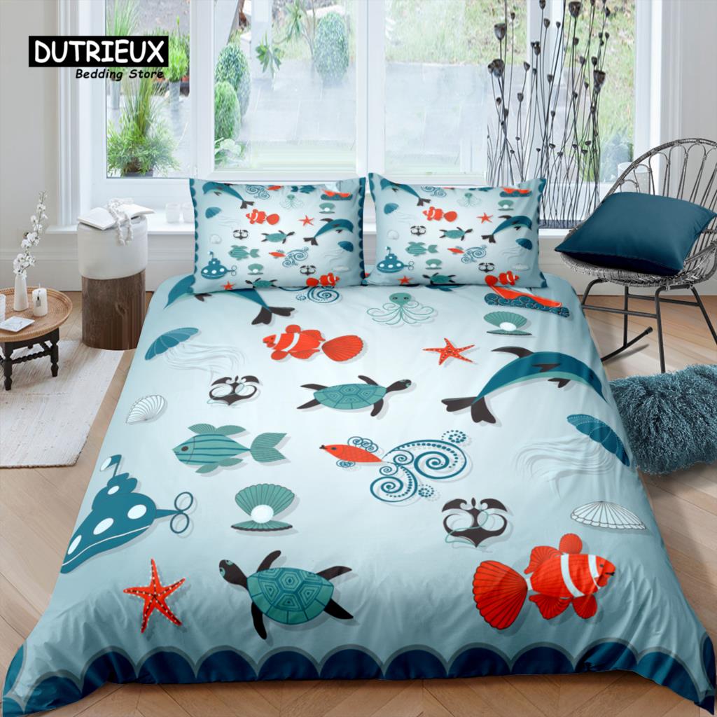 

Home Living Luxury 3D Marine Life Print Bedding Set Duvet Cover Pillowcase Kids Bedding Set Queen and King EU/US/AU/UK Size (135x200cm)