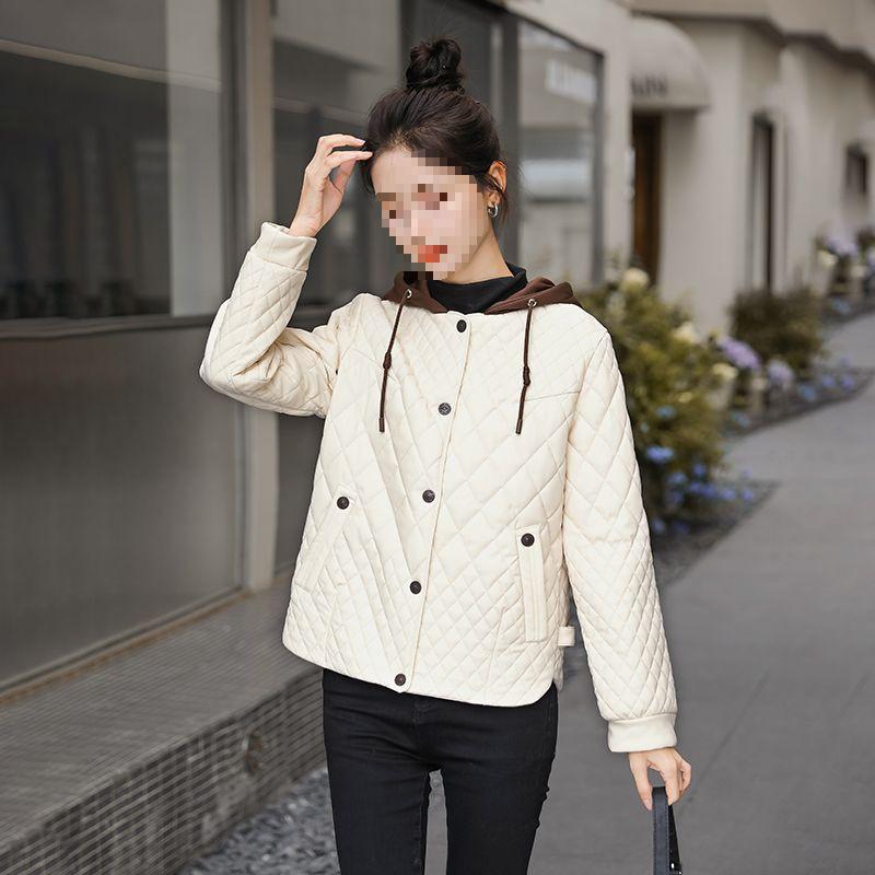 Women's Crack-Free Wash-Free Hooded Down Jacket - Short Style for Autumn and Winter 2025, Faux Two-Piece, Diamond Pattern.