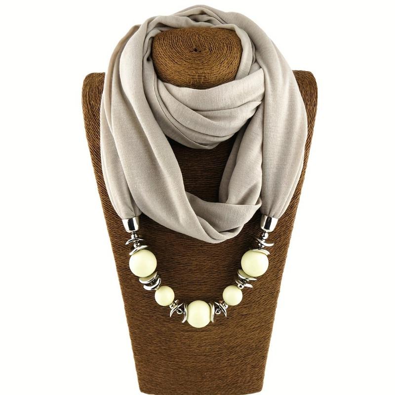 9 Colors Beads Pendant Scarf Unique Resin Beaded Necklace Scarf Boho Style Thin Breathable Scarf For Women