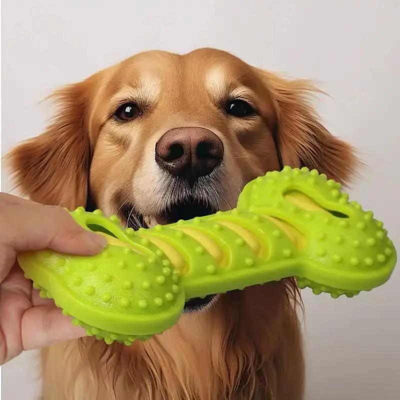 

Squeaky Interactive Dog Chew Toys for Puppies and Adult Dogs Durable Bite Resistant Rubber Bone Chewing Toy Puppy Teething XS зелений