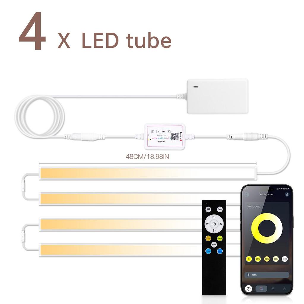 Colors Dimmable CCT LED Light Bar Strip 2700K-6500K 48CM Aluminium Tube Bluetooth APP Control For Under Cabinet Kitchen Lighting