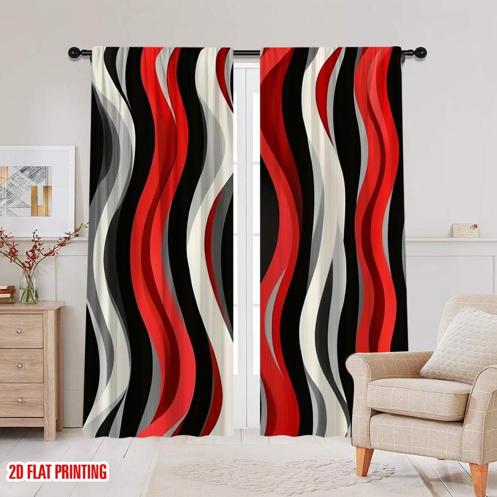 Set Of 2 Flat Printing Window Treatment Curtains Black Red Gray Digital Printed Polyester Drapes Festive Perfect Curtain