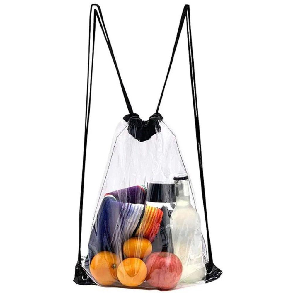 Foldable Drawstring Backpack Large Capacity Jelly Bag Simple PVC Transparent Bag  Mountaineering