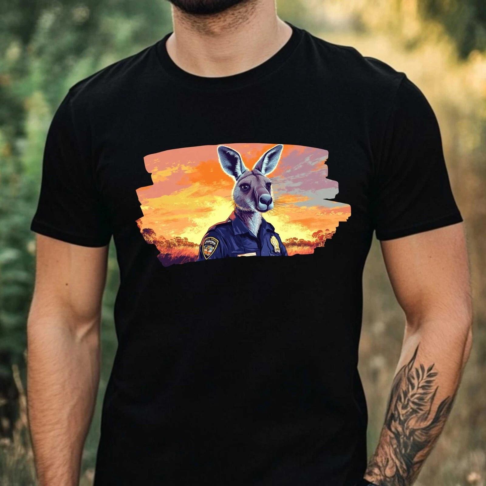 T-Shirt Herren Känguru als Polizist Motiv Baumwolle Größe XS bis 5XL M