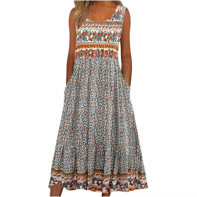 Europe and the United States 2026 Spring/summer New Print Sleeveless Pullover Dress Women's Casual Dress