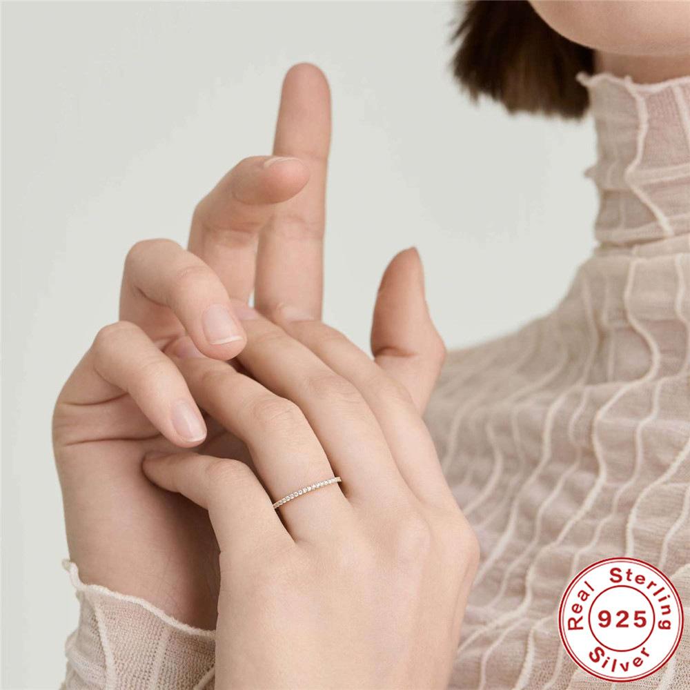 Ekte Mote Ins Vind 1 mm Moissanitt Radring Halering Utsøkt 925 Sølv Full Ring Mozzarella Ring Ring Ring