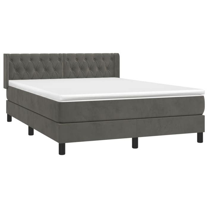 3131142 vidaXL Divan Bed and Mattress Dark Grey 140x200cm Velvet