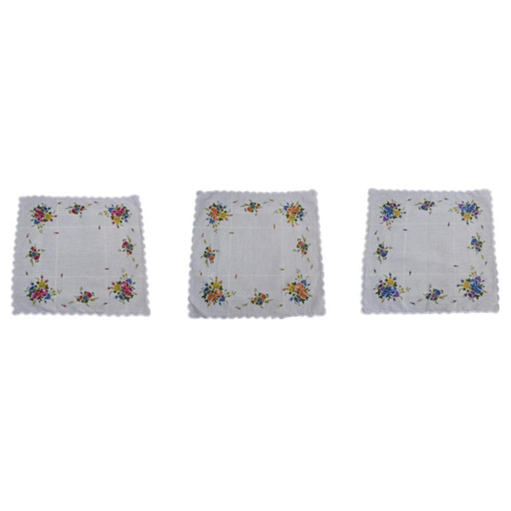 3ks Květinové kapesníkové ručníky 30*29cm Elegantní Vintage Klasické Bavlněné Hanky ​​Letní Přenosné Dámské Ručníky