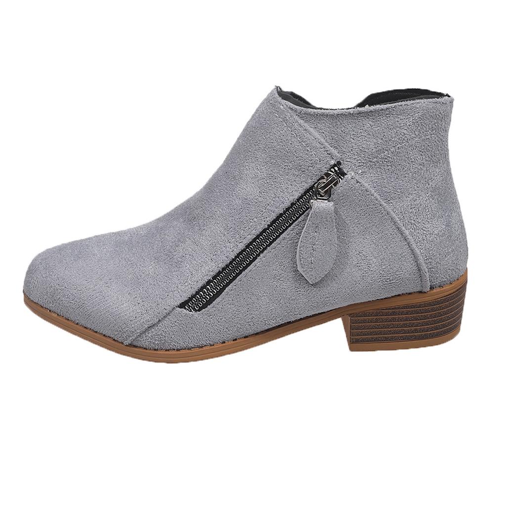 Flat bottom large size suede Martin boots women's 2025 autumn and winter new round head low heel double zipper British short boots