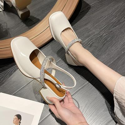 2024 Herfst Nieuwe Dames Hoge Hakken Mode Blokhak Design Dames Casual Sandalen Feest- en Werkkleding Wit Mary Jane Muiltjes