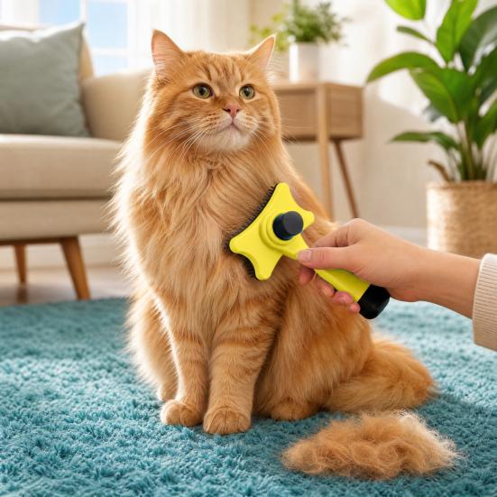 Self-cleaning Dog Grooming Brush, Pet Detangling Brush with Anti-Slip Handle, Pet Shedding Comb for Long Short Haired Cats Dogs Loose Fur Removal