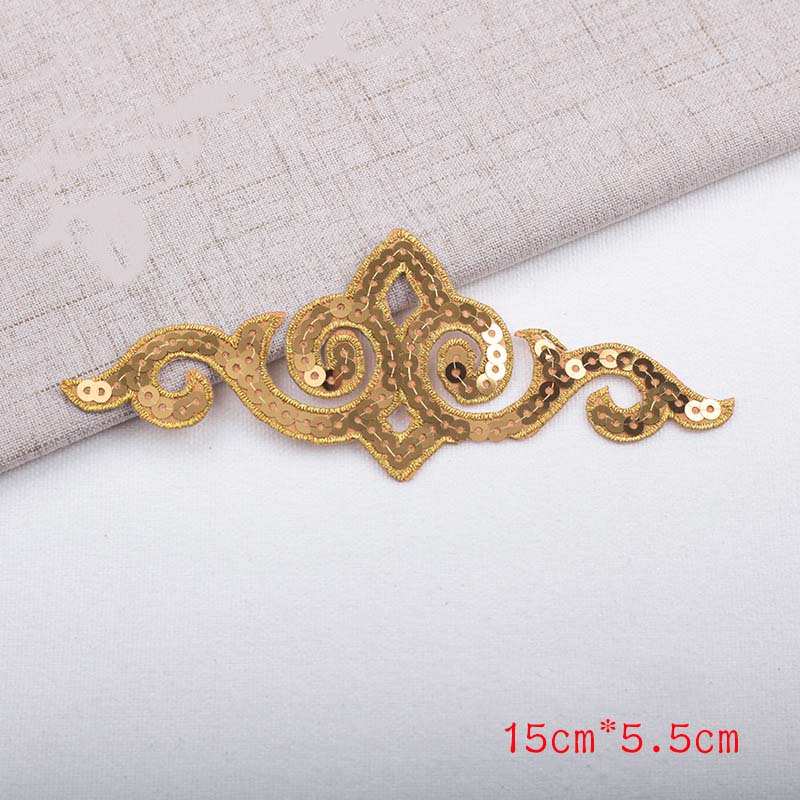 Cheap Iron-on Hollow Sequined Applique Sticker Costume Gold Silver Red Green Blue Geometric Embroidery Clothes Patch