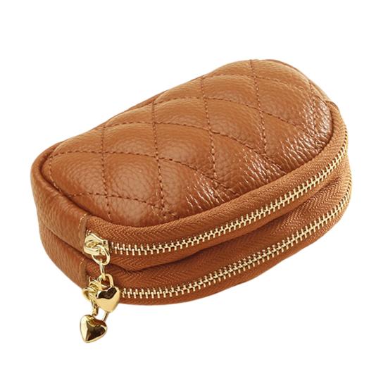 Double Layer Coin Purse, Dual-Compartment PU Leather Wallet, with Zipper Durable Scratch-Resistant Coin Holder Pouch